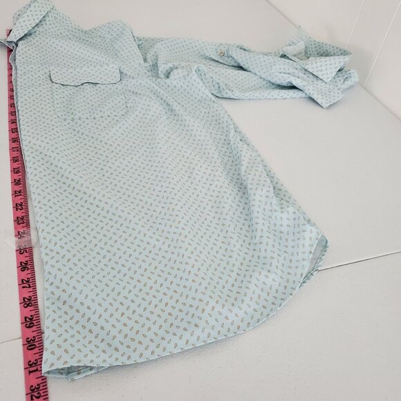 Lands End Womens Light Blue Geometric Button Front Blouse Pockets Career Stretch - Picture 7 of 9